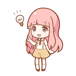😄 cartone animato, chibi, ragazza, carino, lampadina, idea, kawaii telegram sticker