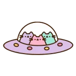🛸 Pusheen cat, alien, spaceship, cartoon, cute, kawaii, space, flying saucer telegram sticker