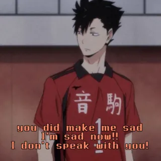 🐈 音駒
you did make me sad
I'm sad now!!
I don't speak with you! Anime, Triste, Émotionnel, Dessin animé whatsapp sticker