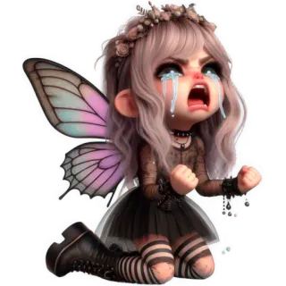 😩 fairy, crying, upset, sad, wings, chibi, fantasy, emotional telegram sticker