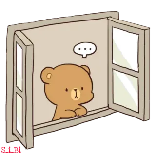 ☀️ LTK orso, finestra, carino, cartone animato, animale, illustrazione telegram sticker