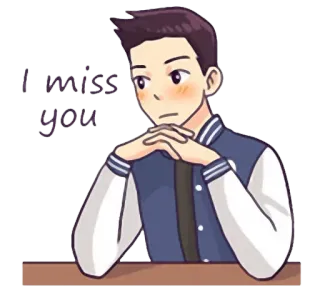 😔 I miss you miss you, love, sad, cartoon, boy, character telegram sticker