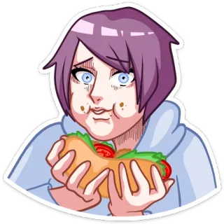 🥪 กิน, แซนวิช, อนิเมะ, ผู้หญิง, อาหารกลางวัน, อาหาร whatsapp sticker