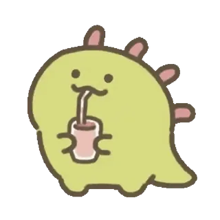 💚 динозавр, милый, каваий, напиток, животное, мультфильм telegram sticker
