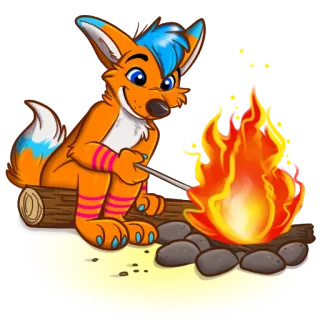 🔥 renard, dessin animé, feu de camp, animal, mignon, camping whatsapp sticker