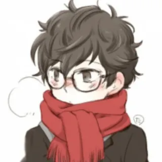😶 อนิเมะ, ผ้าพันคอ, แว่นตา, เด็กผู้ชาย, การ์ตูน telegram sticker