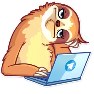 😐 สลอธ, แล็ปท็อป, สัตว์, การ์ตูน, น่ารัก, เทเลแกรม, คอมพิวเตอร์ telegram sticker