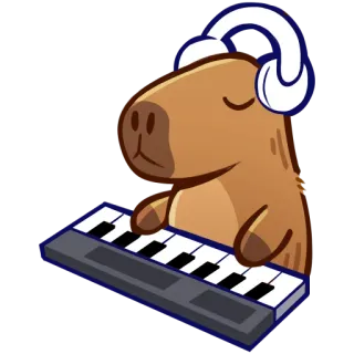🎤 카피바라, 동물, 음악, 키보드, 헤드폰 telegram sticker