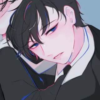 🙃 аниме, плачет, мужской, костюм, эмоциональный telegram sticker