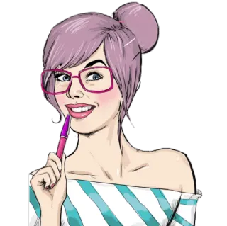 😁 woman, girl, glasses, pink hair, pen, smiling telegram sticker