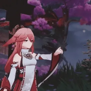 🦅 Yae Miko Genshin Impact Anime, Videogame, Genshin Impact, Yae Miko, Personage, Roze haar telegram sticker