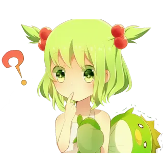 😶 Anime, Manga, Fragezeichen, Mädchen, Grün, Süß telegram sticker