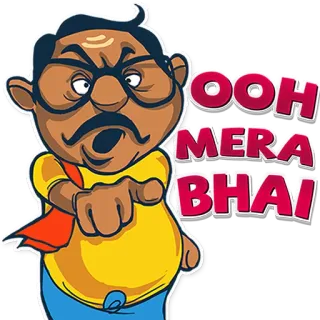 😲 OOH MERA BHAI desenho animado, homem, indiano, apontando, bigode telegram sticker