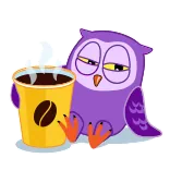 ☕️ gufo, assonnato, caffè, cartone animato, uccello, stanco, mattina telegram sticker