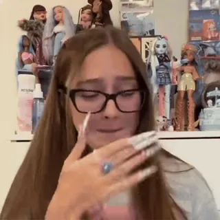 😬 girl, crying, emotional, glasses, reaction, influencer, sad telegram sticker