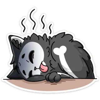 😴 gato, agotado, cansado, dibujos animados, dormilón, animal, esqueleto whatsapp sticker