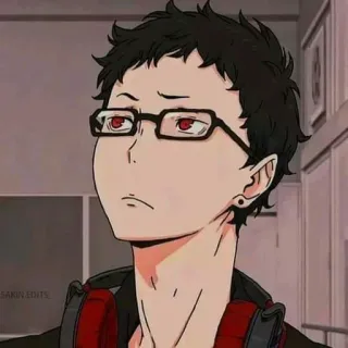 🤓 Anime, Brille, Rote Augen, Ohrring, Kopfhörer, Otaku, Cartoon telegram sticker