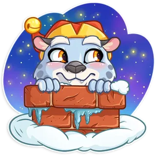 🌚 เสือดาวหิมะ, คริสต์มาส, ปล่องไฟ, การ์ตูน, ฤดูหนาว, สัตว์ whatsapp sticker