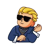 🥰 sticker, dessin animé, personnage, lunettes de soleil, cheveux blonds, costume telegram sticker