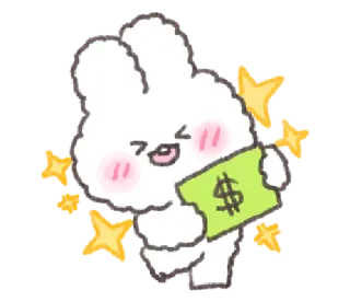 💬 coelho, desenho animado, dinheiro, dólar, fofo, kawaii, celebração, brilhos whatsapp sticker