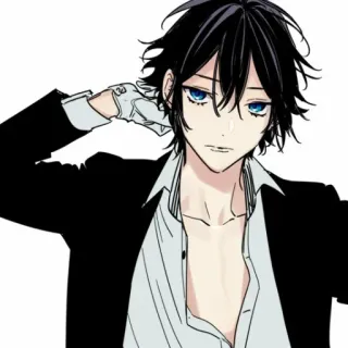 ♨️ 动漫, 漫画, 黑发, 蓝眼睛, 人物, 插画, 艺术 whatsapp sticker
