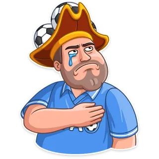 😢 triste, pleurer, main sur le coeur, chapeau, dessin animé, ballons de foot telegram sticker