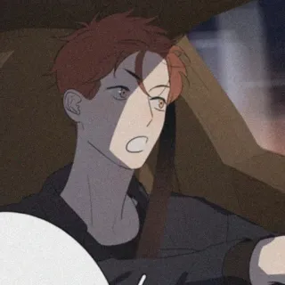 🎞 estilo anime, impactado, preocupado, conduciendo, coche, noche, pelo rojo telegram sticker