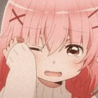 😢 Anime, Dễ thương, Tóc hồng, Cô gái, Kawaii, Hoạt hình telegram sticker