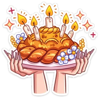 🎂 tarta, cumpleaños, velas, postre, flores, manos, pastelería, celebración telegram sticker