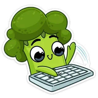 ☺️ 브로콜리, 만화, 채소, 키보드, 타이핑, 카와이 telegram sticker