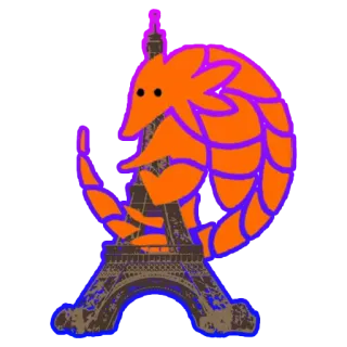💧 穿山甲, 埃菲尔铁塔, 动物, 巴黎, 旅行, 卡通 telegram sticker