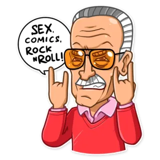 🤘 Stan Lee SEX, COMICS, ROCK 'N ROLL! Stan Lee, comics, rock and roll, sticker, illustration telegram sticker