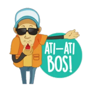 👉 ATI-ATI BOS! man, whistle, caution, be careful, warning telegram sticker