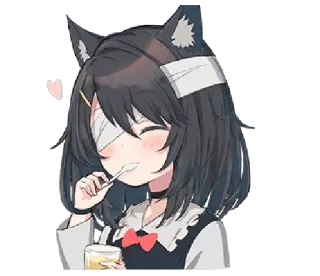 💕 anime meisje, kattenoren, schattig, verband, eten, chibi telegram sticker