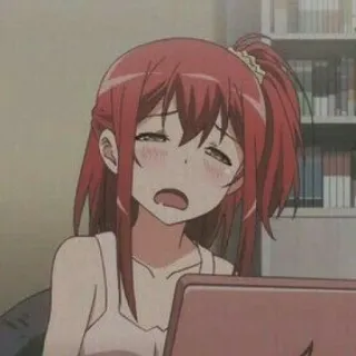 🤕 anime, exhausted, girl, laptop, tired, cartoon, character telegram sticker