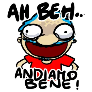 😳 AH BEH.. ANDIAMO BENE! kreskówka, włoski, wyrażenie, humor, śmieszne, postać telegram sticker
