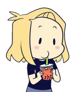 🥤 cartoon, boba tea, bubble tea, drink, cute, blond hair, girl telegram sticker