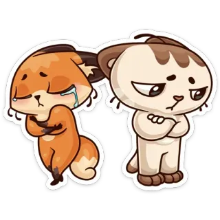 😕 renard, chat, triste, contrarié, amis, dessin animé, animaux telegram sticker