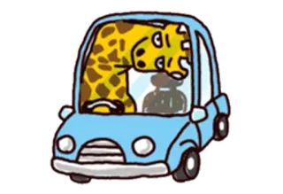 😐 żyrafa, samochód, zwierzę, jazda, kreskówka telegram sticker