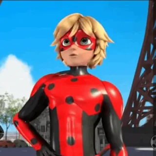 🗼 Adrien Agreste Miraculous: Tales of Ladybug & Cat Noir dessin animé, super-héros, animé, masque, rouge, noir, points whatsapp sticker
