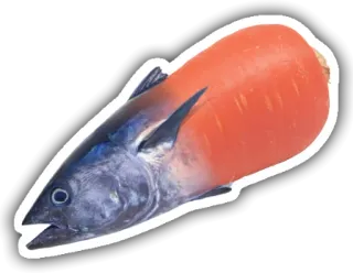 🐟 pez, zanahoria, comida, híbrido, verdura, animal, naranja, azul whatsapp sticker