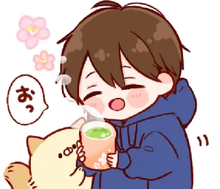 🥺 おっ Anime, Schattig, Thee, Kat, Sakura, Kawaii, Ontspannend, Cartoon whatsapp sticker