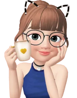 ☕️ avatar, fofo, óculos, café, coração, menina telegram sticker