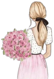 🌸 fille, fleurs, robe, roses, bouquet whatsapp sticker