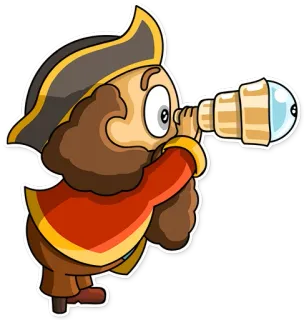 😮 โจรสลัด, กล้องส่องทางไกล, การ์ตูน, ทะเล, ผจญภัย, ตัวละคร, การเดินเรือ whatsapp sticker