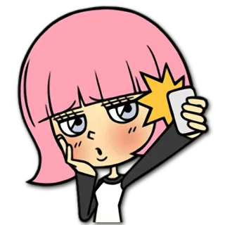 😗 anime, cartoon, cute, selfie, phone, pink hair telegram sticker