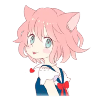 😃 anime, desenho animado, cabelo rosa, orelhas de gato, fofo, menina telegram sticker