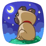 😞 chien, carlin, lune, étoiles, nuit, dessin animé, animal telegram sticker