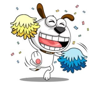 🎉 SMILE chien, dessin animé, sourire, pompons, confettis, joyeux, encouragement, mignon telegram sticker