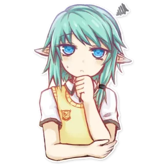 🤔 Anime, Elf, Dziewczyna, Słodkie, Zamyślony, Myślący telegram sticker